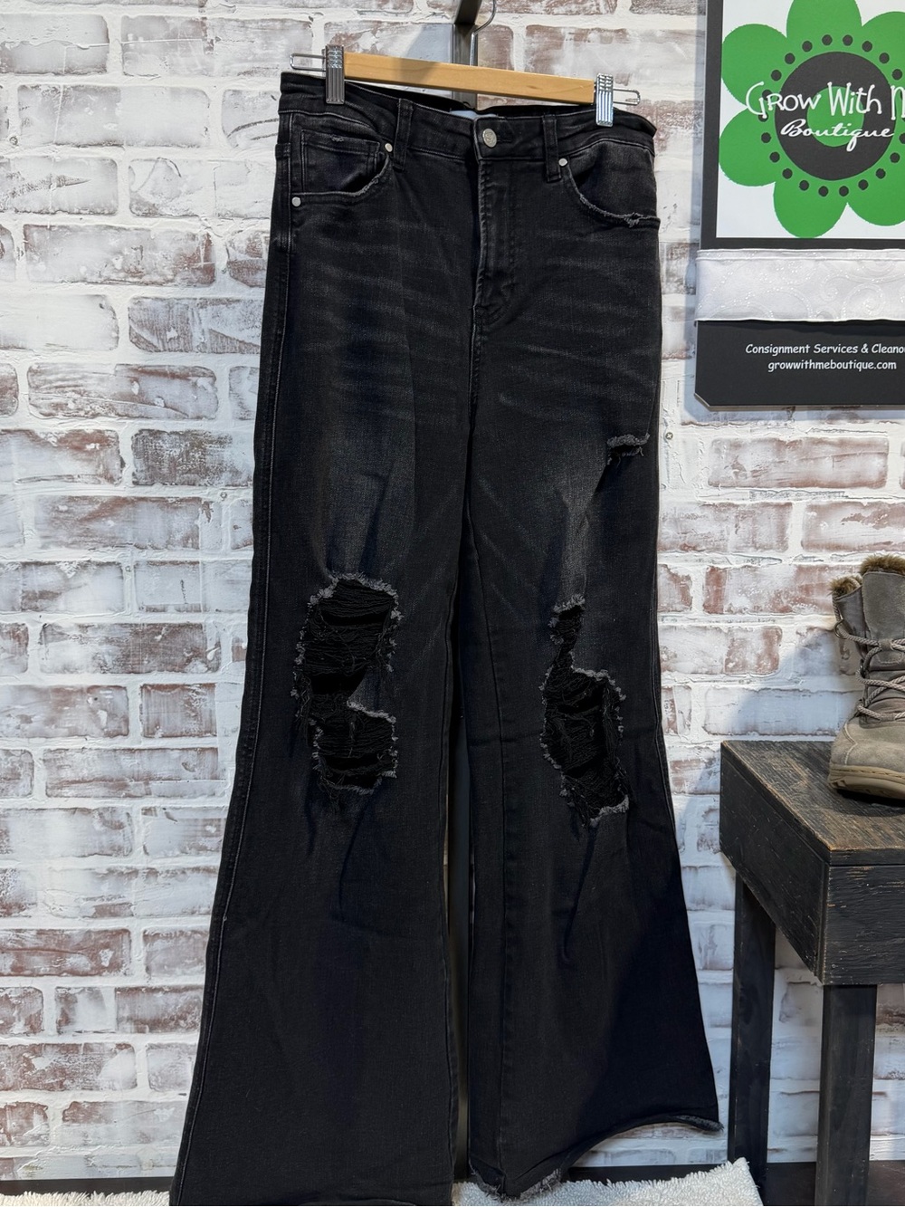 Blakeley High-Rise Black Distressed Wide-Leg Jeans - Women's